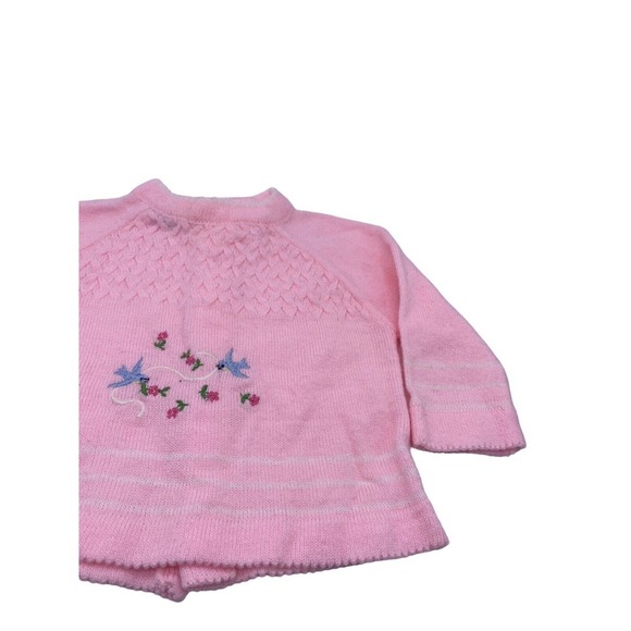 Vintage A Little Angel Sweater Baby 0-3M Pink Birds Embroidered Girls 1960s EUC - Picture 3 of 12